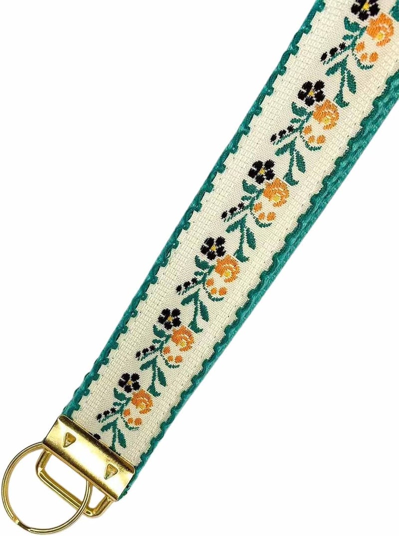 BattleTim Floral Embroidered Fabric Keychain Wristlet Key Fob Keychain Car Key Chain Holder Handmade Wristband for Women - Image 3